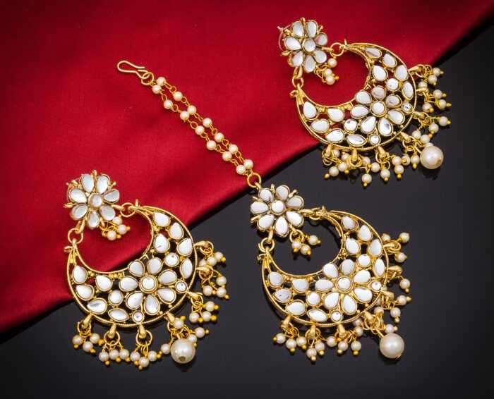 YNF BRASS KESH105 MGT6052 WOMENS JEWELLERY WHOLESALE MAANG TIKKA KUNDAN EARRINGS MANUFACTURER