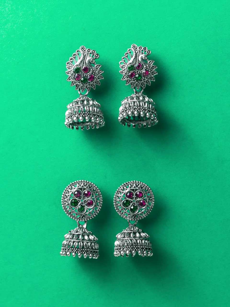 Ynf Alloy KESH105 ER4102 Womens Jewellery Wholesale Jhumka Earrings Silver Plated Jewelry Earrings With Stones Manufacturer - Jewellery Export