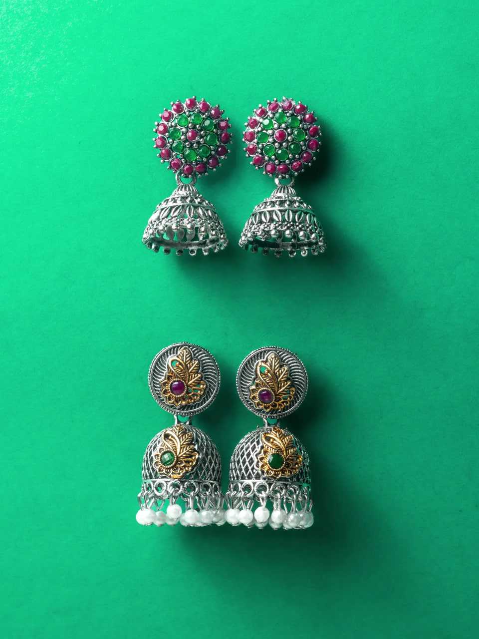 Ynf Alloy KESH105 ER4103 Womens Jewellery Wholesale Fancy Earrings Jhumka Earrings Silver Plated Jewelry Manufacturer - Jewellery Export