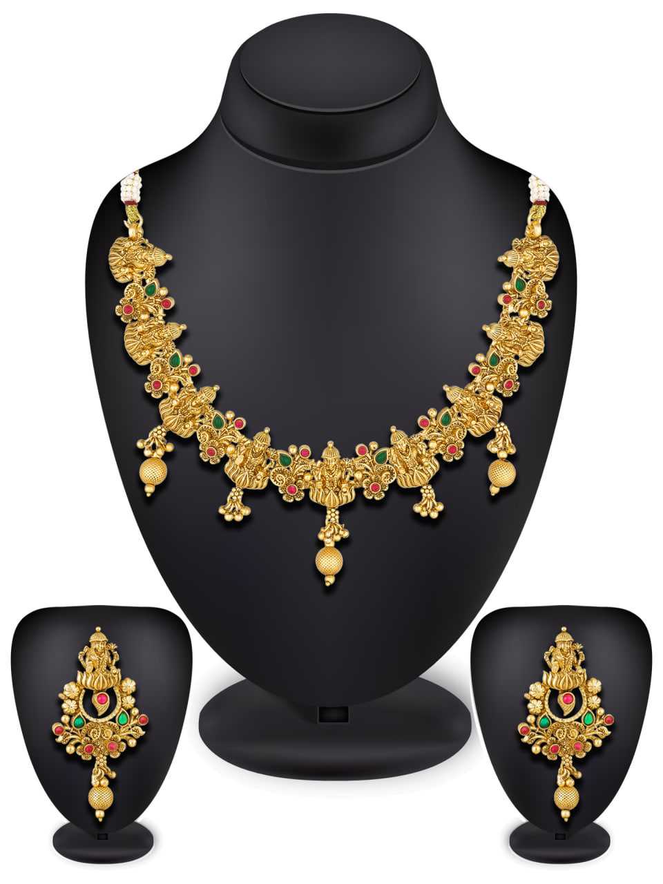 Ynf Brass KESH105 NK3948 Womens Jewellery Wholesale Golden Necklace Set Temple Jewelry Manufacturer - Jewellery Export