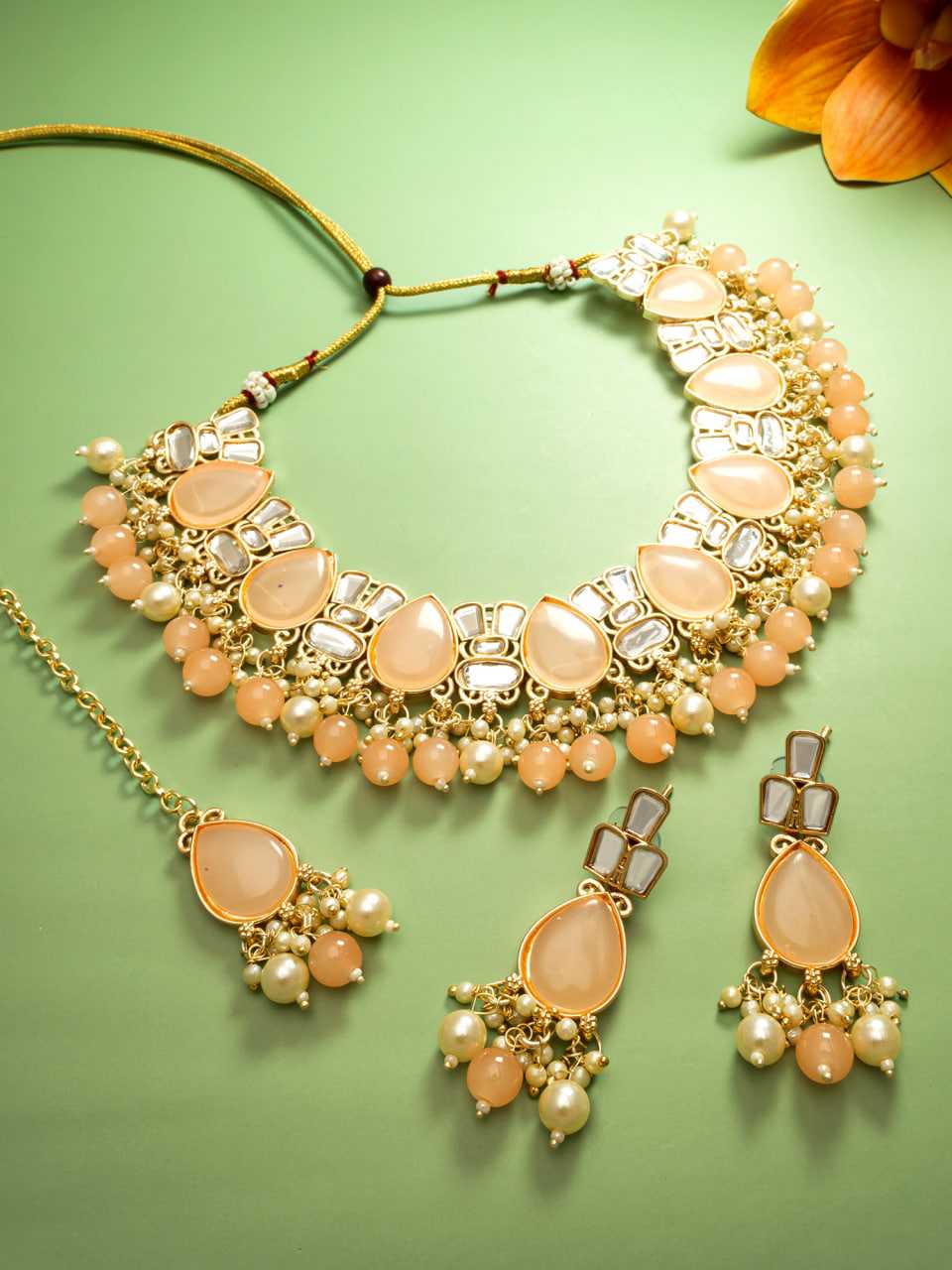 Ynf Brass KESH105 NK4233 Womens Jewellery Wholesale Kundan Necklace Set Artificial Necklace Sets Stone Studded Jewelry Manufacturer - Jewellery Export