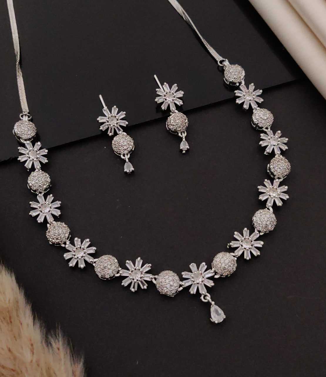 Ynf Alloy KESH191 133 Womens Jewellery Festive Collections Wholesale AD Diamond Necklace Necklaces Set Party Wear Jewelry Manufacturer - Jewellery Export