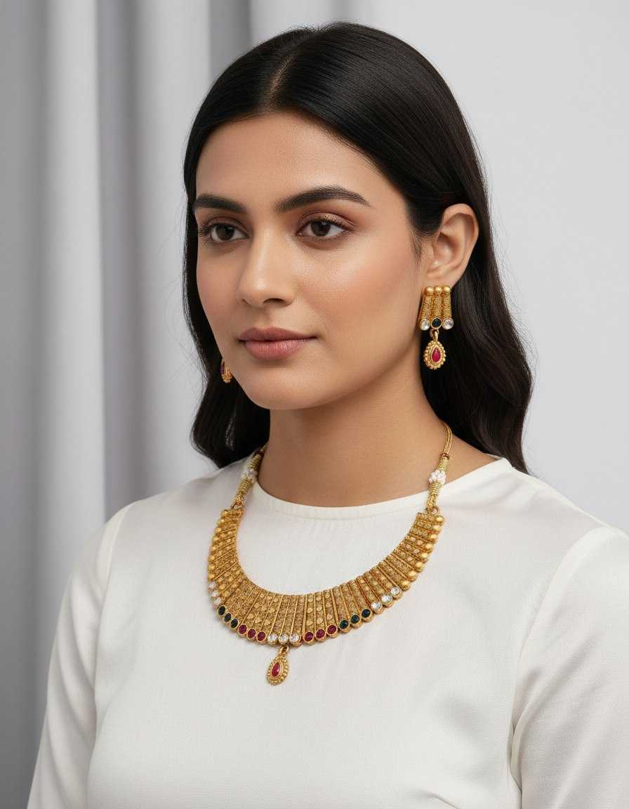 Ynf Brass KESH191 1 Womens Jewellery Wholesale Golden Necklace Set Bridal Jewelry Sets Traditional Jewelry Manufacturer - Jewellery Export