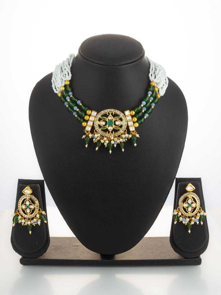 Ynf Brass KESH105 NK4872 Womens Jewellery Wholesale Kundan Necklace Set Necklaces Set Antique Necklaces Set Manufacturer - Jewellery Export