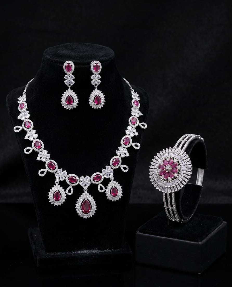 Ynf Brass KESH127 029 Womens Jewellery Wholesale AD Diamond Bracelet AD Diamond Necklace Manufacturer - Jewellery Export