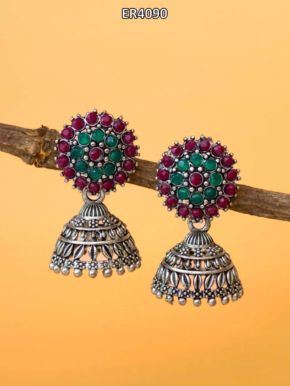 Ynf Alloy KESH105 ER4090 Womens Jewellery Wholesale Oxidized Earrings Jhumka Earrings Silver Plated Jewelry Manufacturer - Jewellery Export