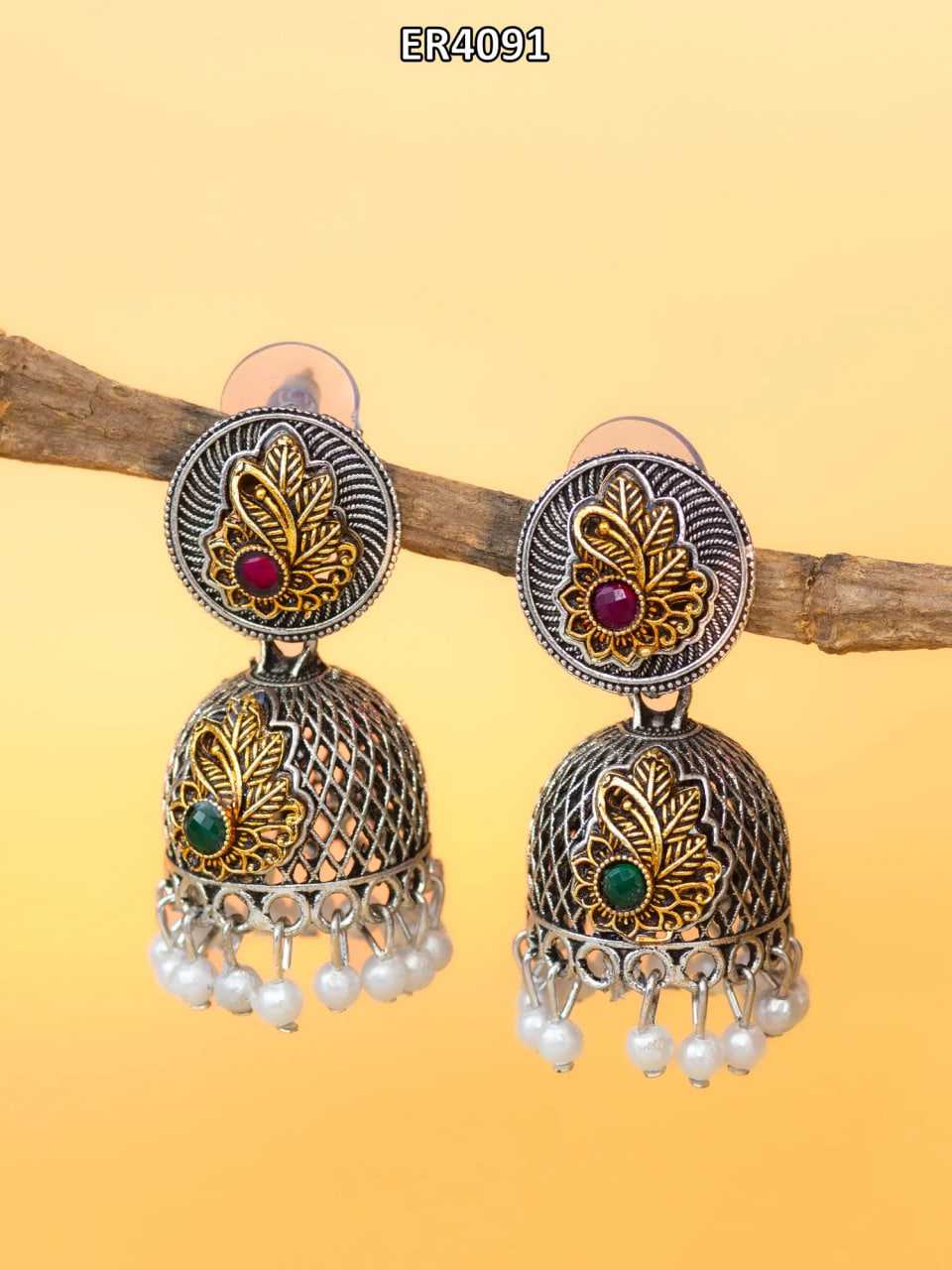 Ynf Alloy KESH105 ER4091 Womens Jewellery Wholesale Fancy Earrings Jhumka Earrings Silver Plated Jewelry Manufacturer - Jewellery Export