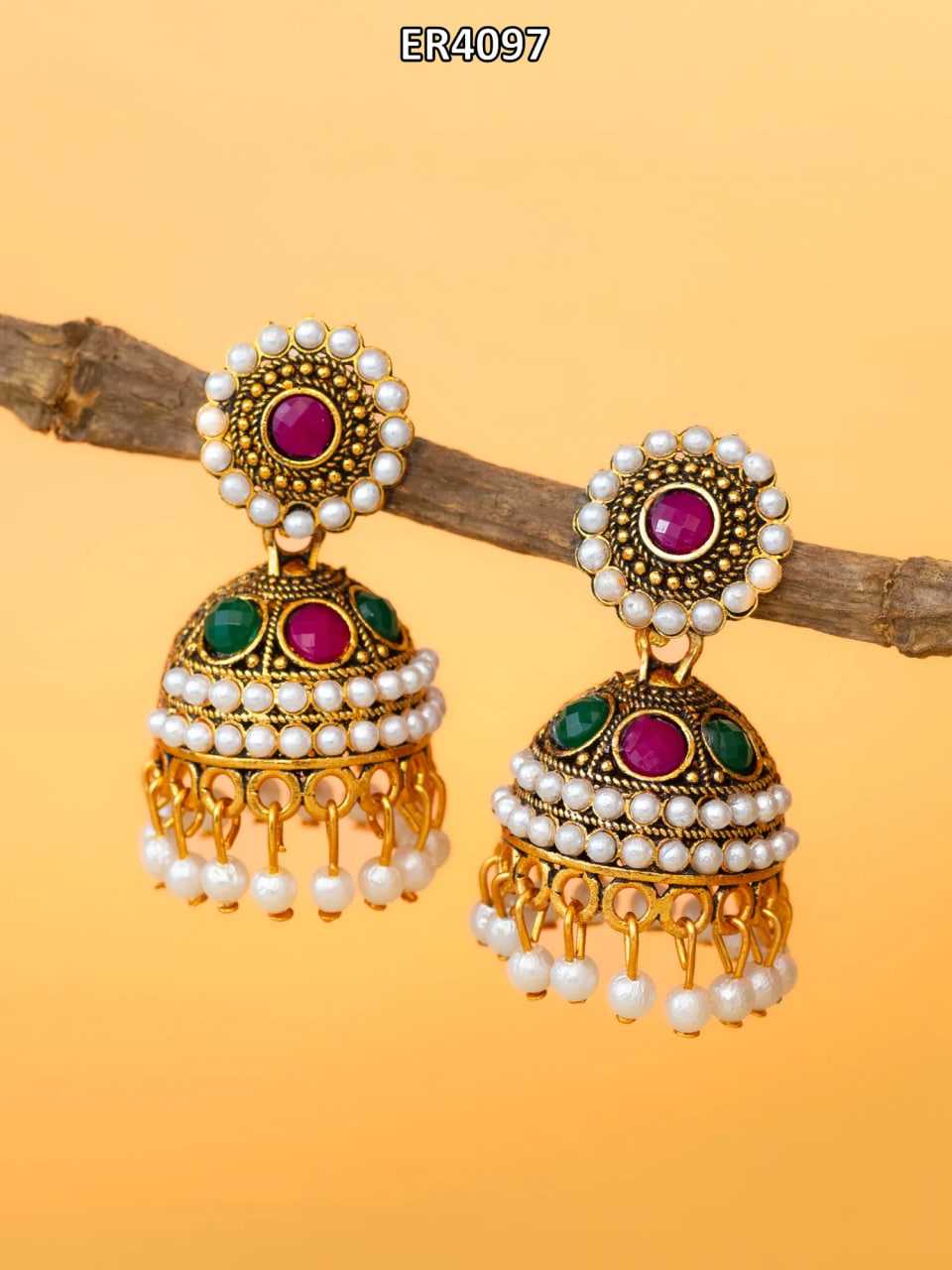 Ynf Alloy KESH105 ER4097 Womens Jewellery Wholesale Traditional Jewelry Jhumka Earrings Gold Plated Jewelry Manufacturer - Jewellery Export