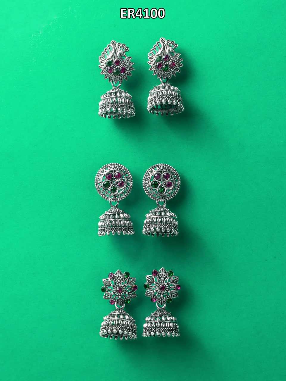 Ynf Alloy KESH105 ER4100 Womens Jewellery Wholesale Fancy Earrings Jhumka Earrings Silver Plated Jewelry Manufacturer - Jewellery Export