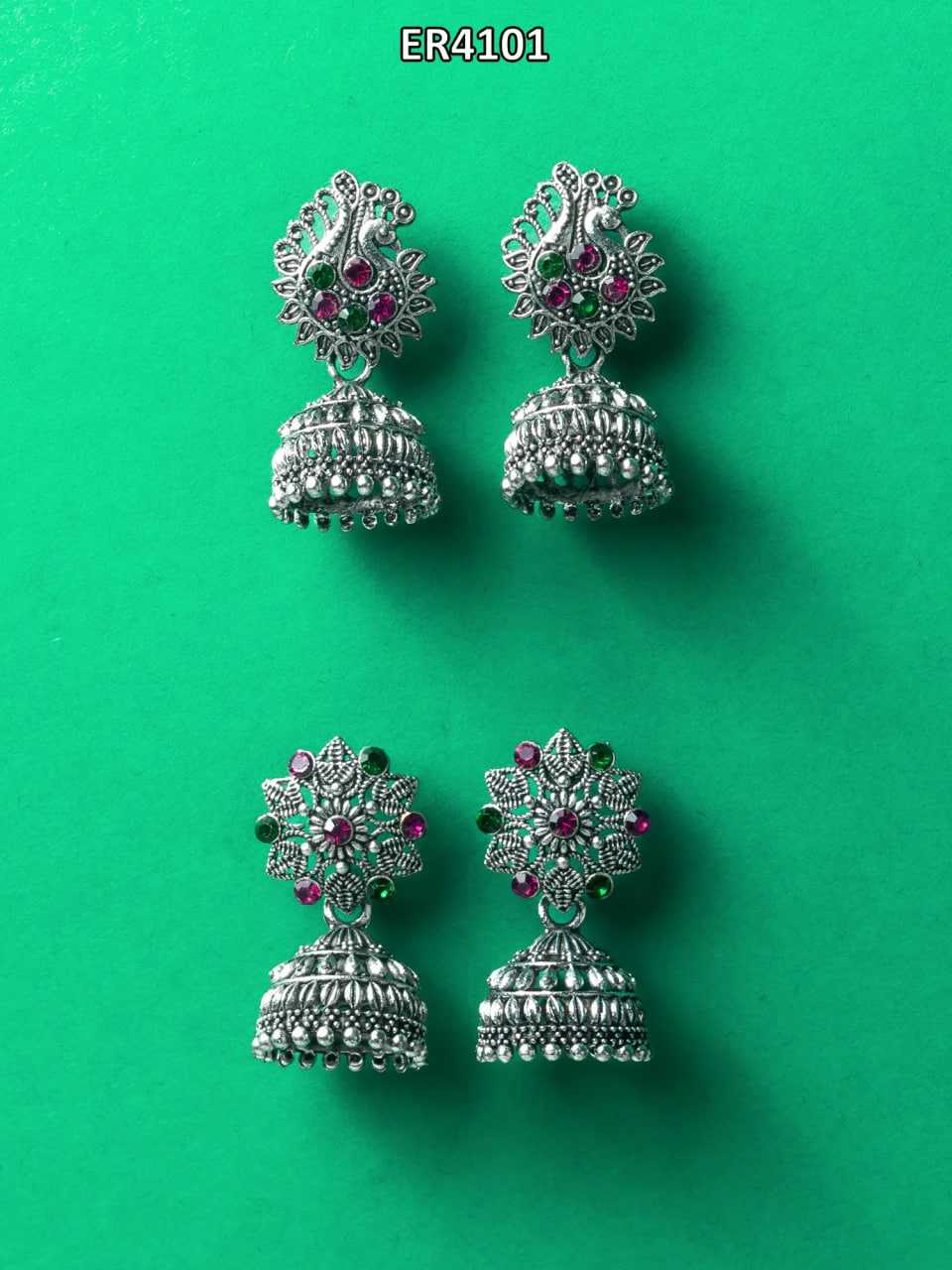 Ynf Alloy KESH105 ER4101 Womens Jewellery Wholesale Fancy Earrings Jhumka Earrings Silver Plated Jewelry Manufacturer - Jewellery Export