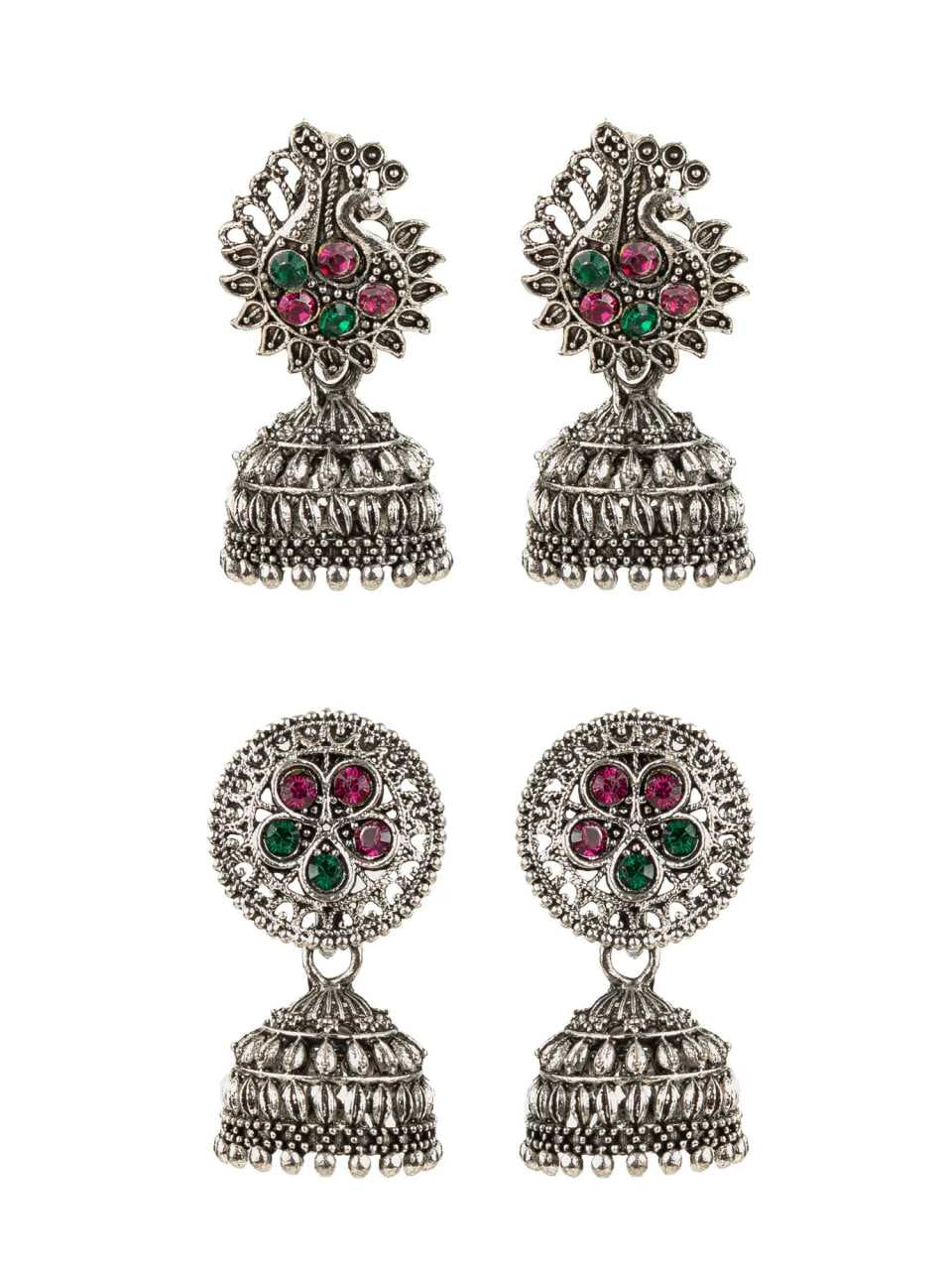 Ynf Alloy KESH105 ER4102 Womens Jewellery Wholesale Jhumka Earrings Silver Plated Jewelry Earrings With Stones Manufacturer - Jewellery Export