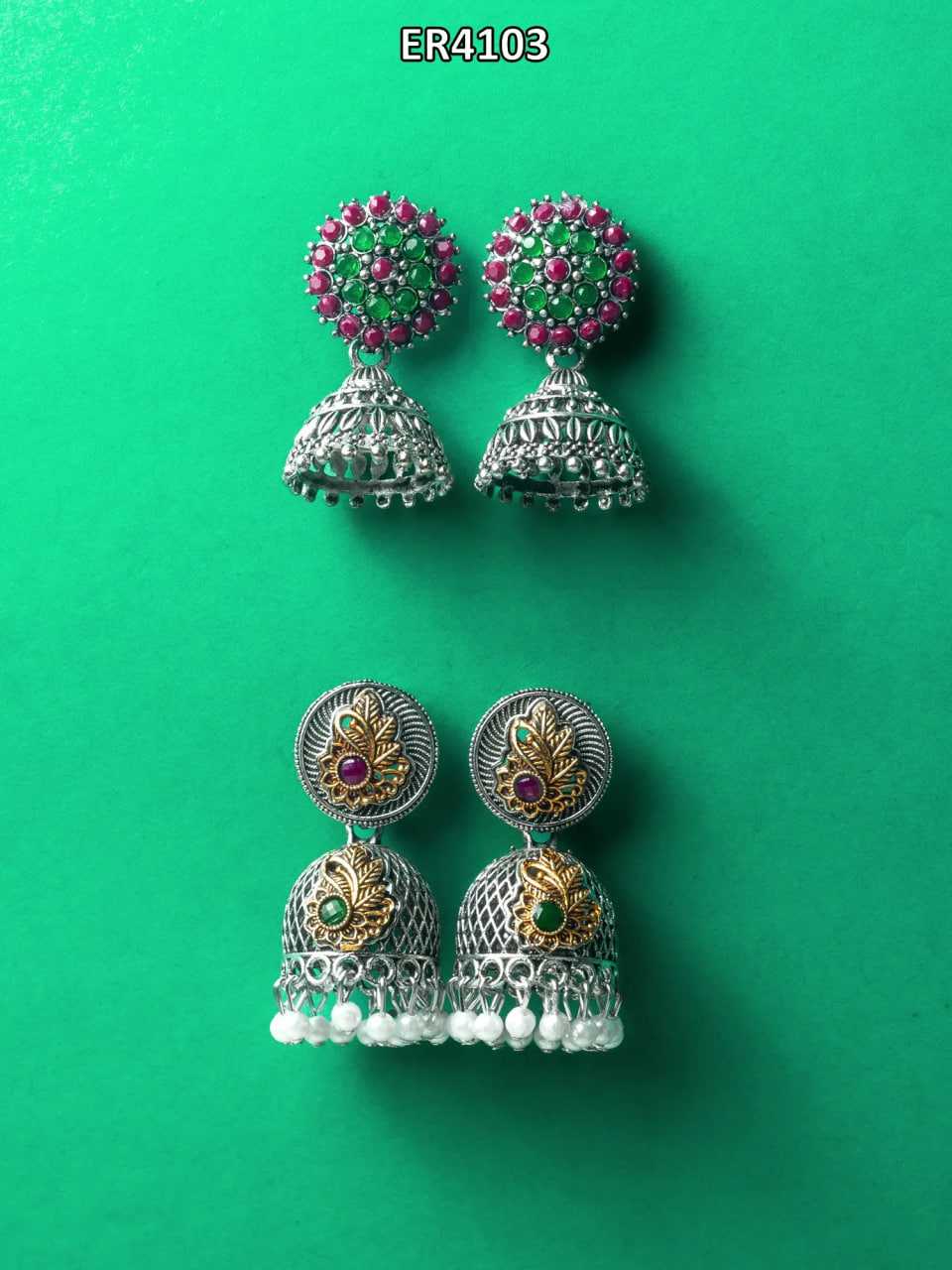 Ynf Alloy KESH105 ER4103 Womens Jewellery Wholesale Fancy Earrings Jhumka Earrings Silver Plated Jewelry Manufacturer - Jewellery Export