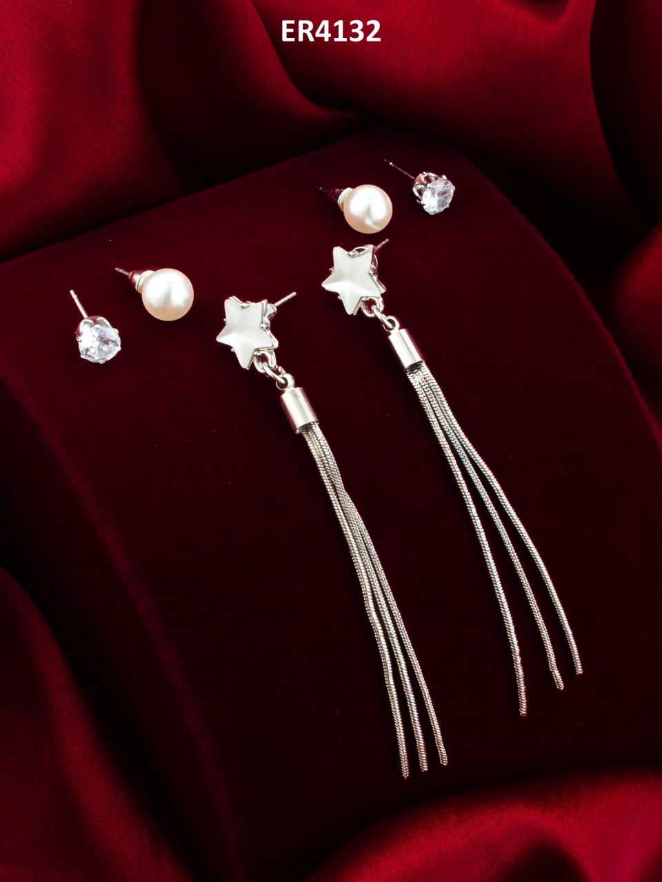 Ynf Alloy KESH105 ER4132 Womens Jewellery Wholesale Fancy Earrings Silver Plated Jewelry Party Wear Jewelry Manufacturer - Jewellery Export