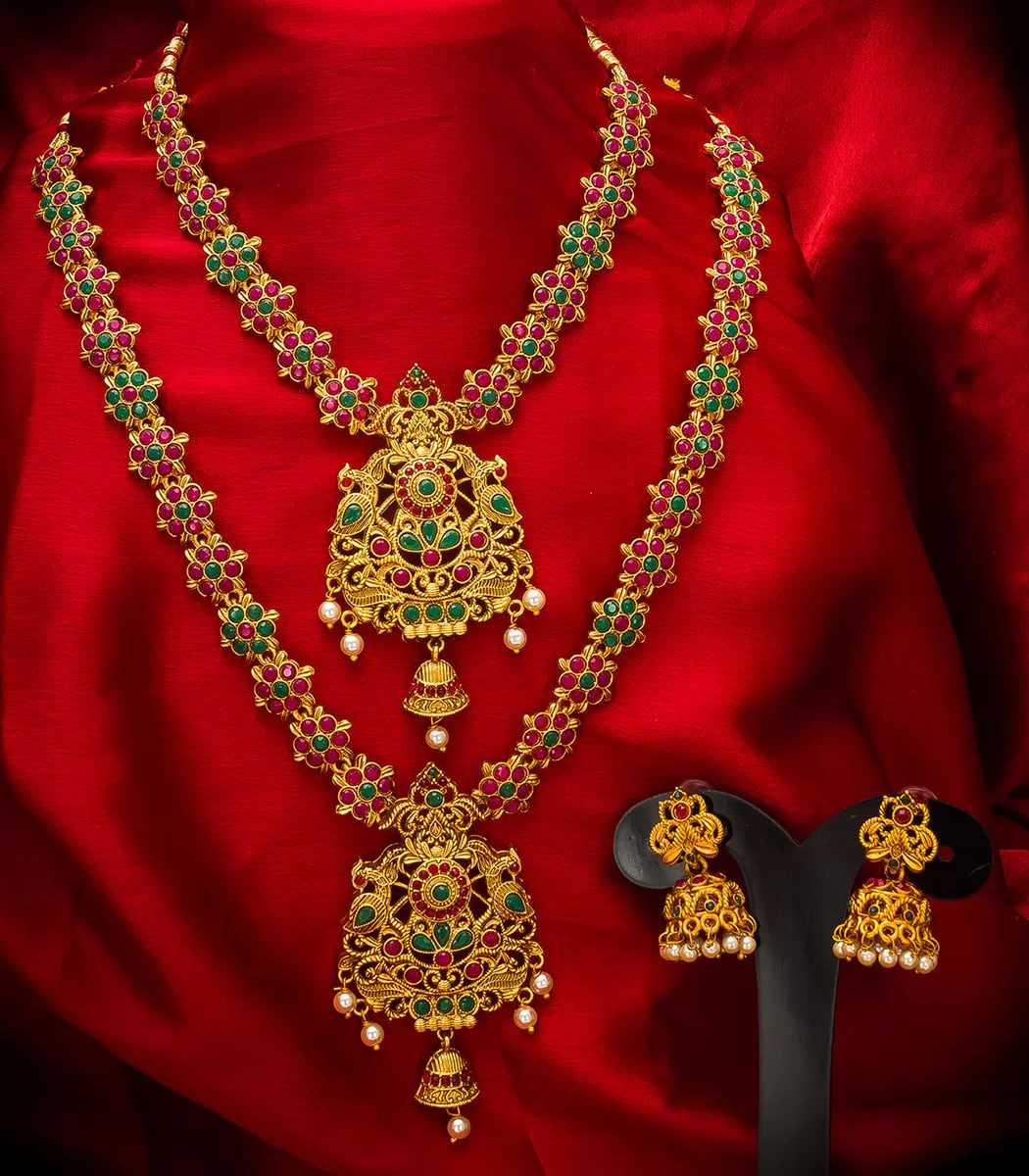 Ynf Brass KESH105 NK2955 Womens Jewellery Wholesale Long Sets Golden Necklace Set Temple Jewelry Manufacturer - Jewellery Export
