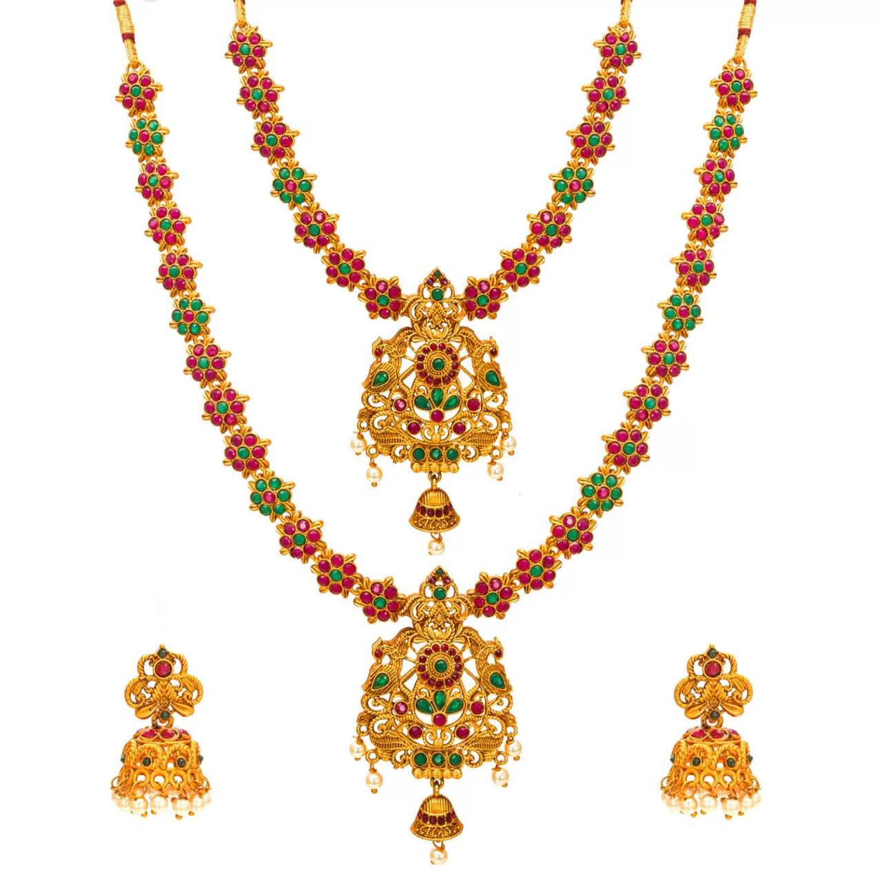 Ynf Brass KESH105 NK2955 Womens Jewellery Wholesale Long Sets Golden Necklace Set Temple Jewelry Manufacturer - Jewellery Export