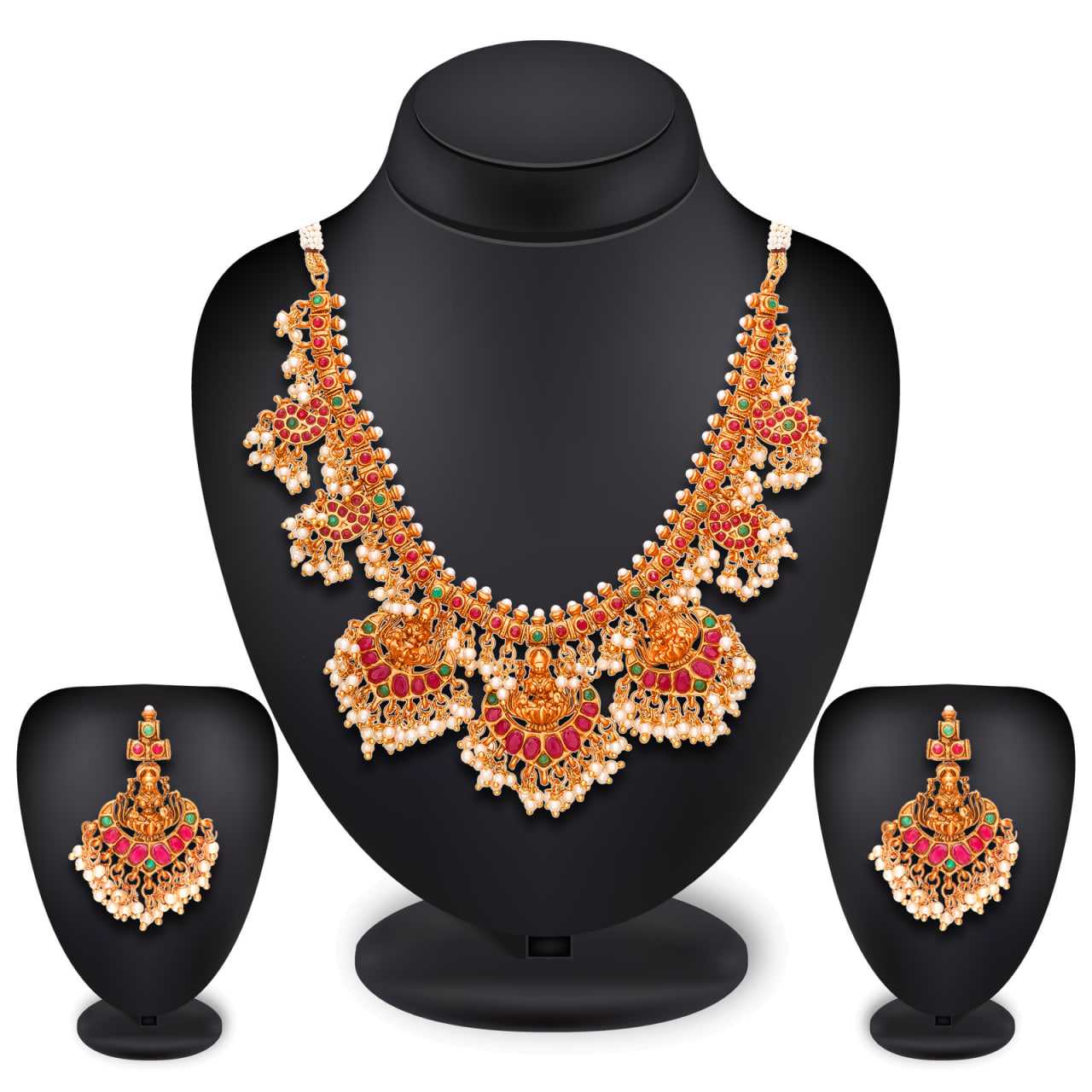 Ynf Brass KESH105 NK3362 Womens Jewellery Wholesale Golden Necklace Set Fashion Necklace Temple Jewelry Manufacturer - Jewellery Export