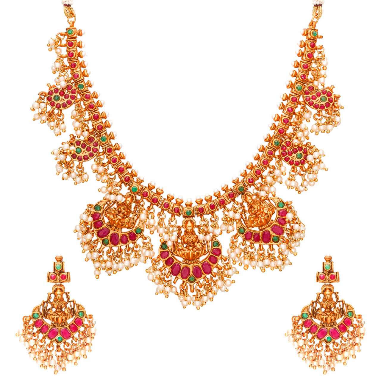 Ynf Brass KESH105 NK3362 Womens Jewellery Wholesale Golden Necklace Set Fashion Necklace Temple Jewelry Manufacturer - Jewellery Export