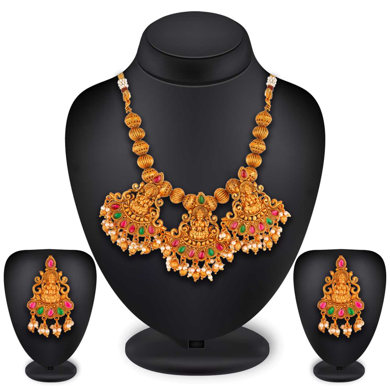 Ynf Brass KESH105 NK3412 Womens Jewellery Wholesale Golden Necklace Set Fashion Necklace Temple Jewelry Manufacturer - Jewellery Export