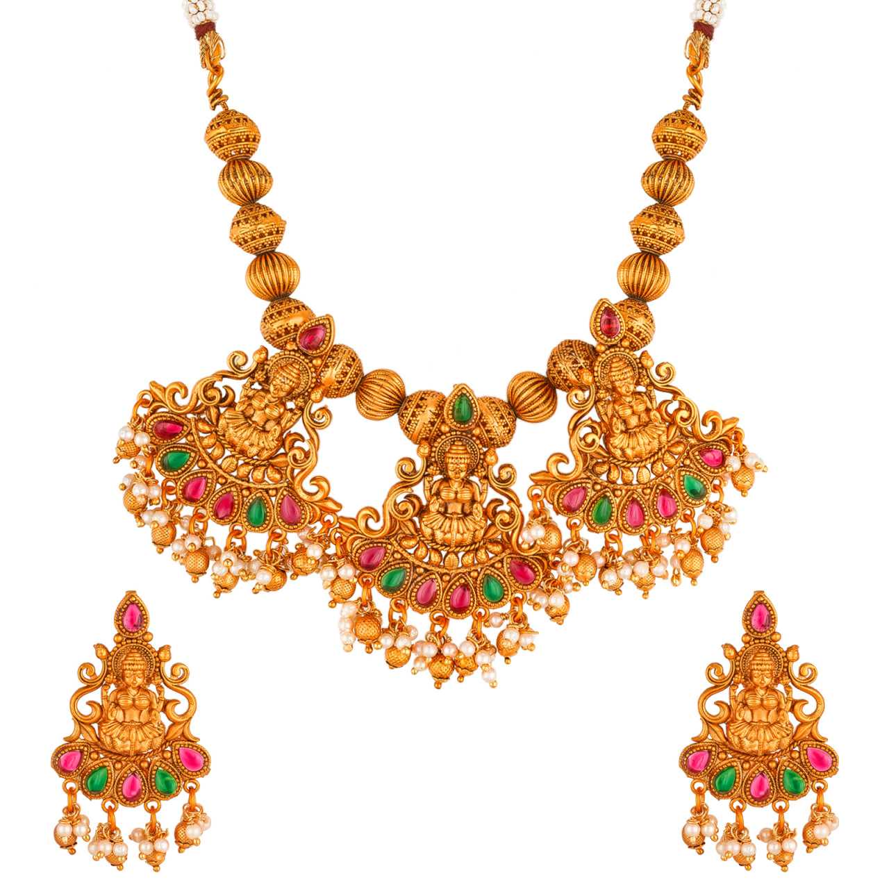 Ynf Brass KESH105 NK3412 Womens Jewellery Wholesale Golden Necklace Set Fashion Necklace Temple Jewelry Manufacturer - Jewellery Export