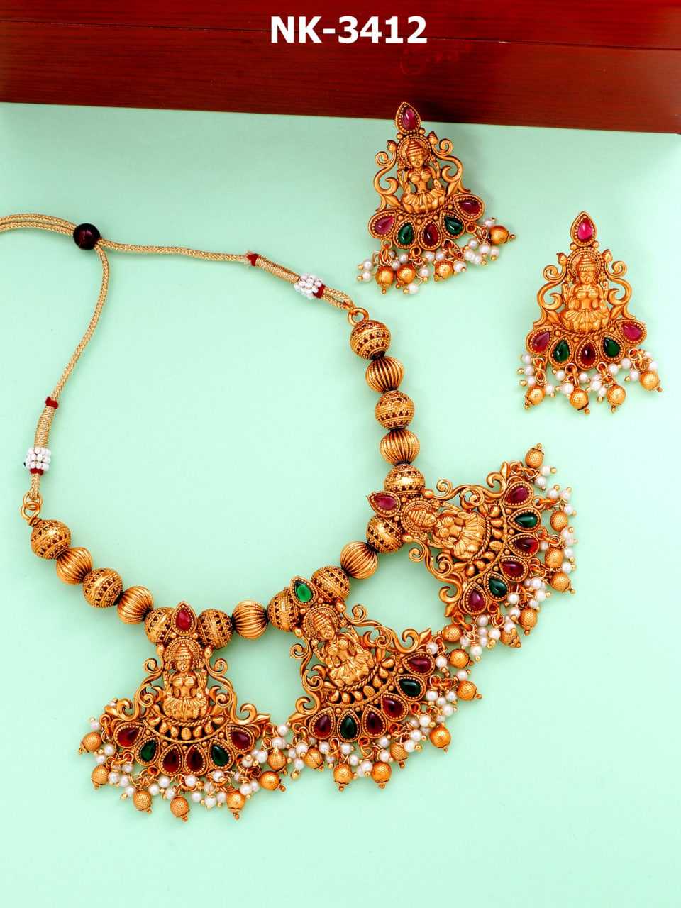 Ynf Brass KESH105 NK3412 Womens Jewellery Wholesale Golden Necklace Set Fashion Necklace Temple Jewelry Manufacturer - Jewellery Export