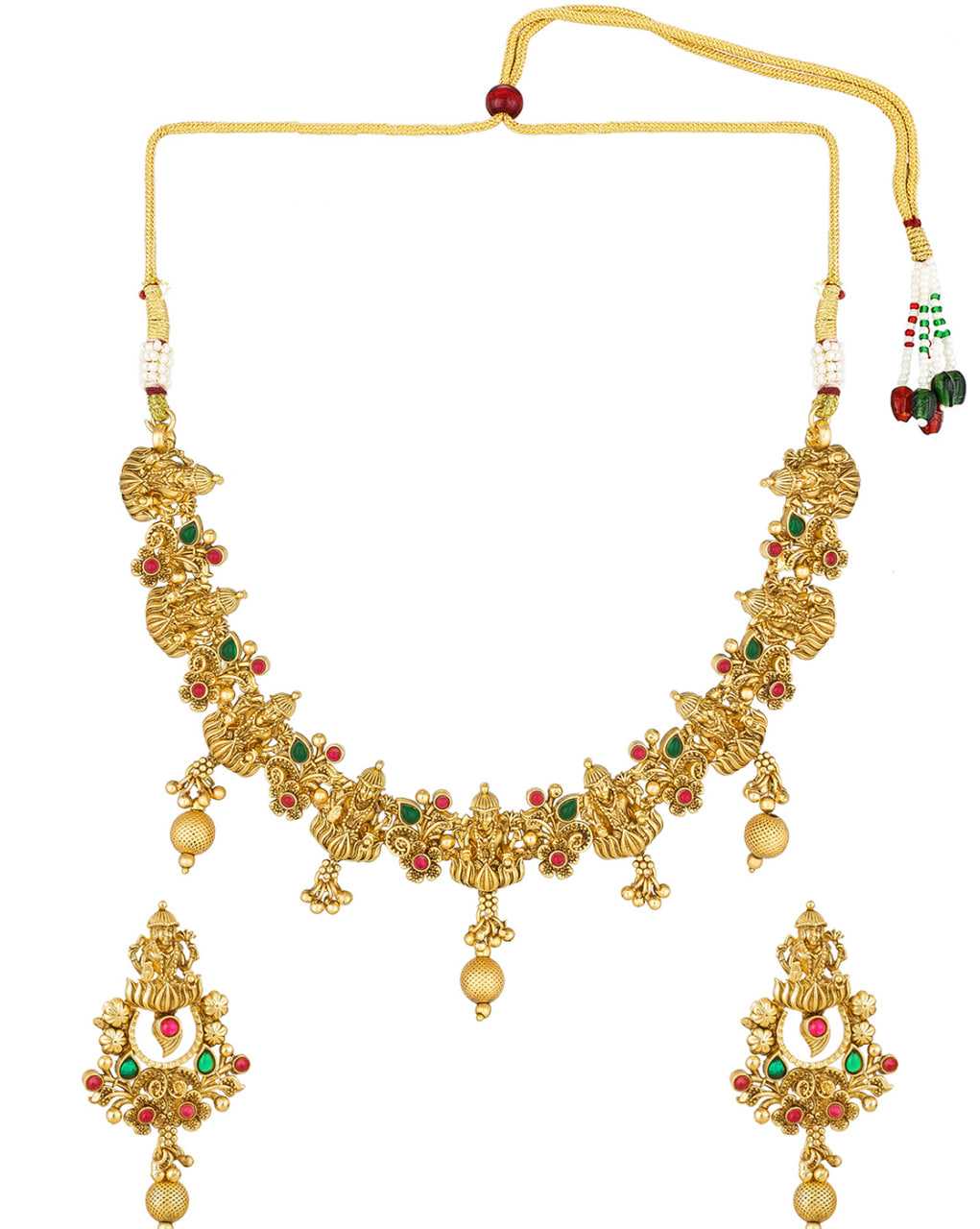 Ynf Brass KESH105 NK3948 Womens Jewellery Wholesale Golden Necklace Set Temple Jewelry Manufacturer - Jewellery Export