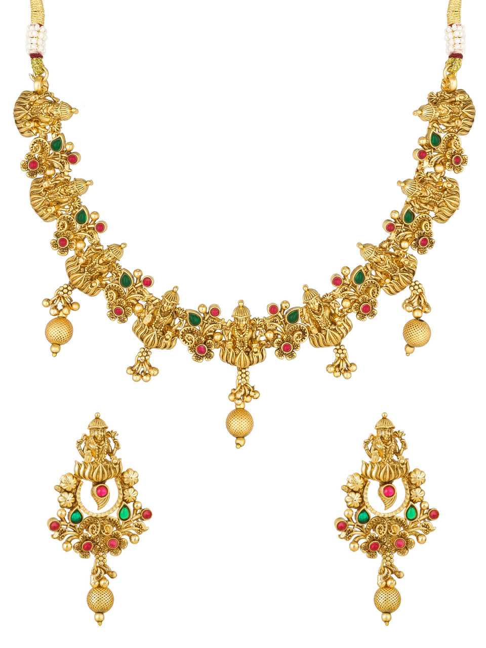 Ynf Brass KESH105 NK3948 Womens Jewellery Wholesale Golden Necklace Set Temple Jewelry Manufacturer - Jewellery Export