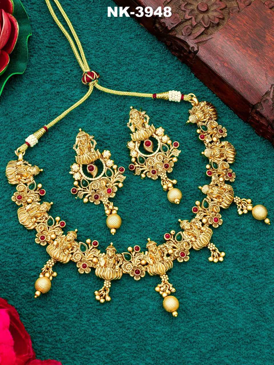 Ynf Brass KESH105 NK3948 Womens Jewellery Wholesale Golden Necklace Set Temple Jewelry Manufacturer - Jewellery Export