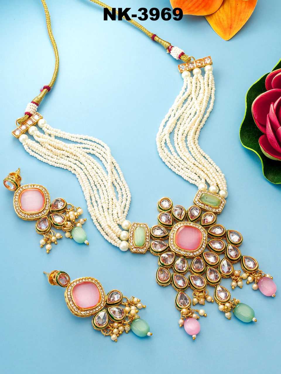 Ynf Brass KESH105 NK3969 Womens Jewellery Wholesale Long Sets Fancy Mala Necklaces Kundan Pendant Sets Manufacturer - Jewellery Export