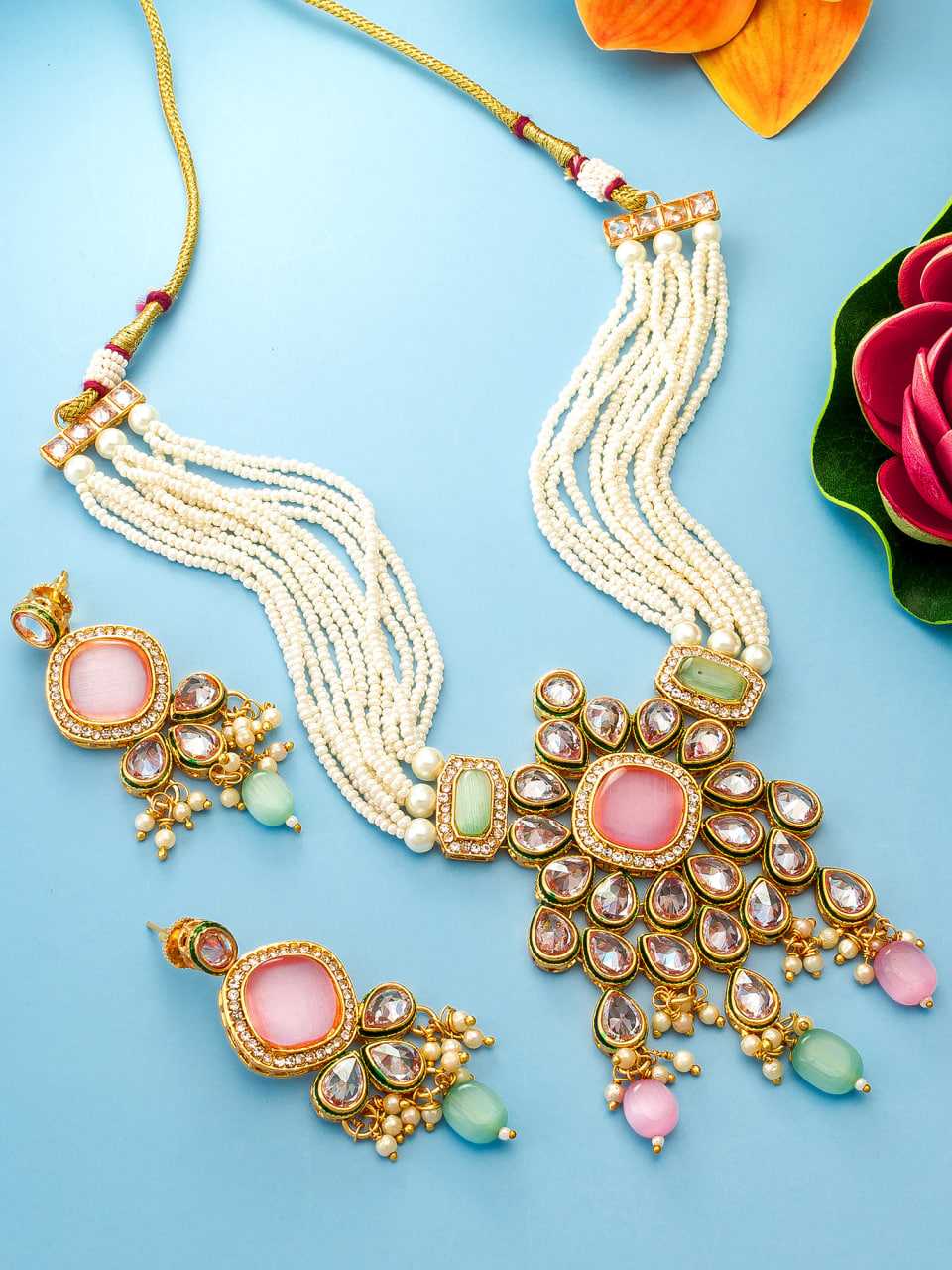 Ynf Brass KESH105 NK3969 Womens Jewellery Wholesale Long Sets Fancy Mala Necklaces Kundan Pendant Sets Manufacturer - Jewellery Export