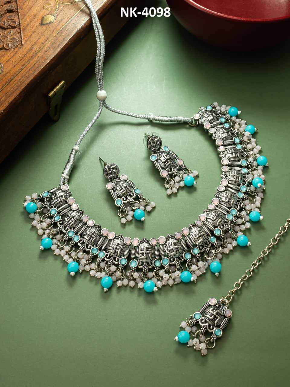 Ynf Brass KESH105 NK4098 Womens Jewellery Wholesale Oxidized Jewellery Set Manufacturer - Jewellery Export