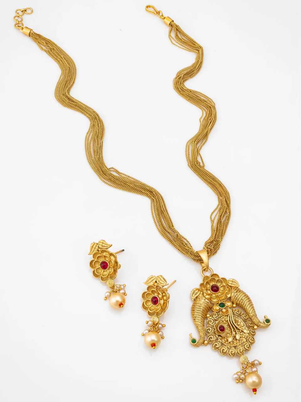 Ynf Brass KESH105 NK4200 Womens Jewellery Wholesale Long Sets Golden Necklace Set Manufacturer - Jewellery Export