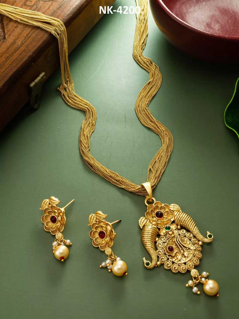 Ynf Brass KESH105 NK4200 Womens Jewellery Wholesale Long Sets Golden Necklace Set Manufacturer - Jewellery Export