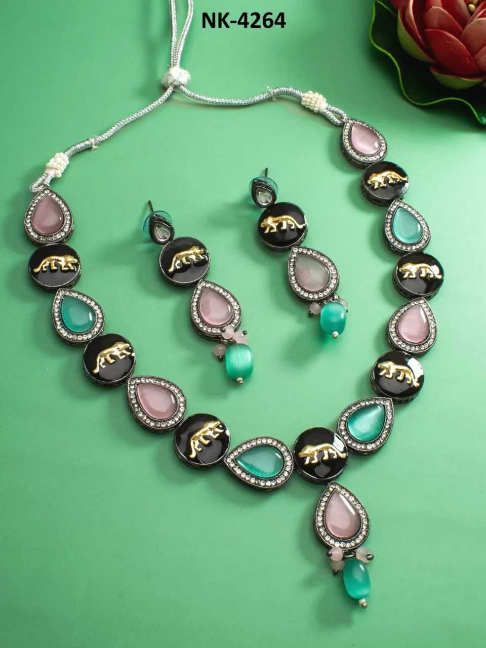 Ynf Brass KESH105 NK4264 Womens Jewellery Wholesale Kundan Necklace Set Oxidized Jewellery Set Manufacturer - Jewellery Export