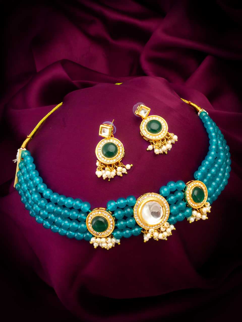Ynf Brass KESH105 NK4448 Womens Jewellery Wholesale Choker Necklaces Kundan Pendant Sets Manufacturer - Jewellery Export