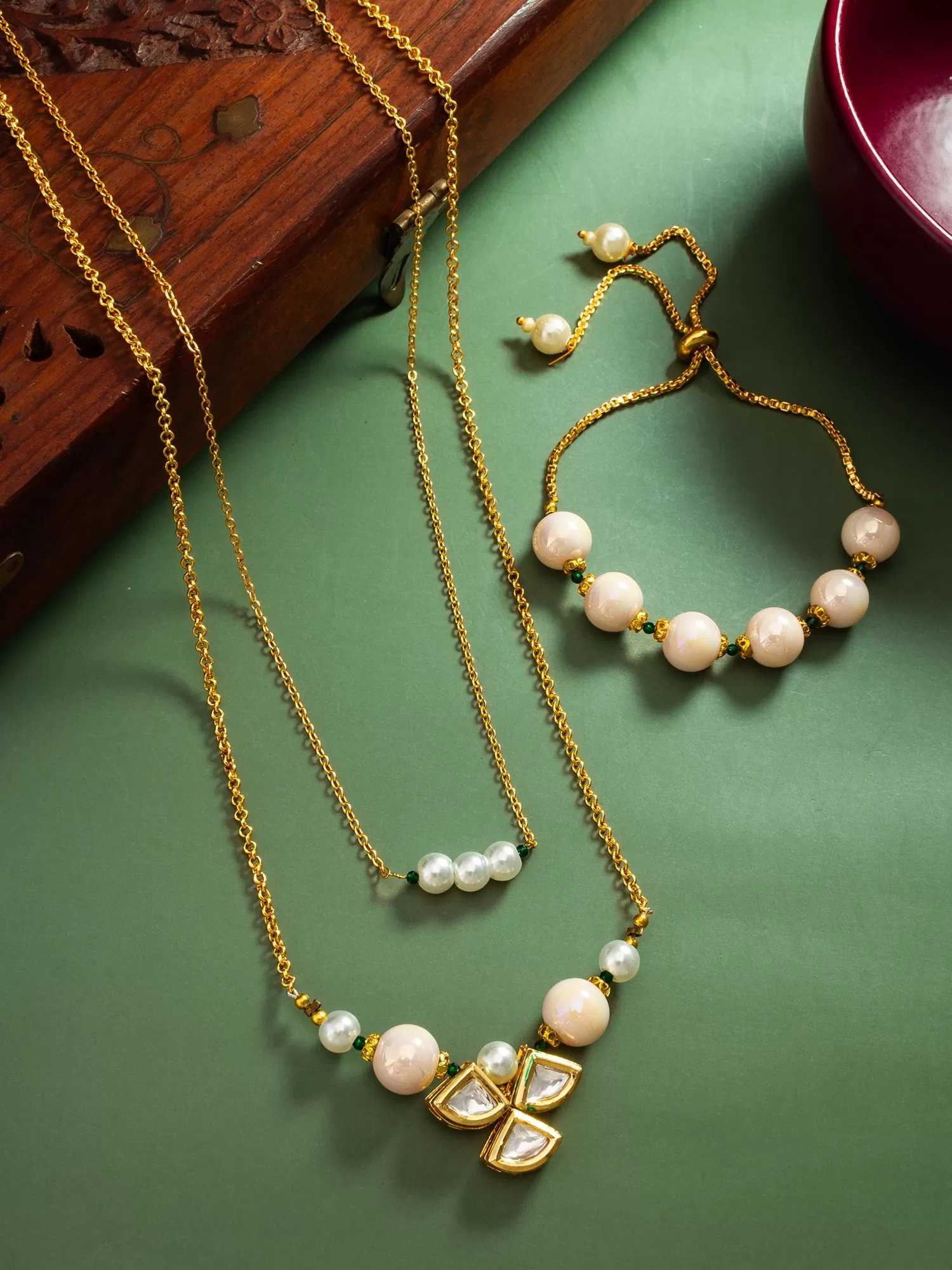 Ynf Brass KESH105 NK4473 Womens Jewellery Wholesale Necklaces Set Golden Bracelet Manufacturer - Jewellery Export