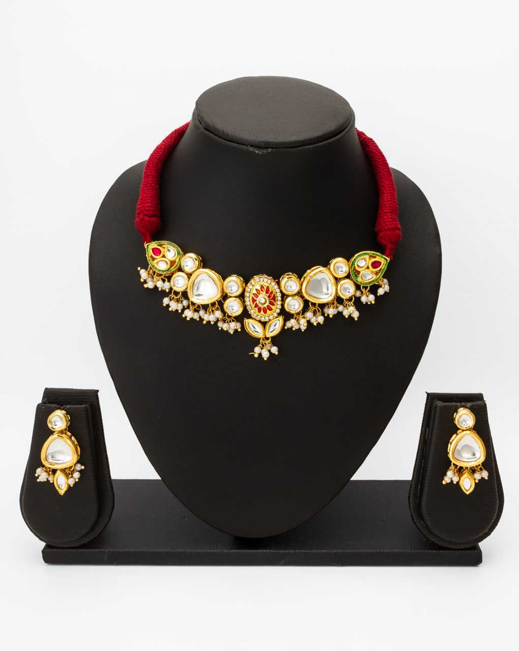 Ynf Brass KESH105 NK4496 Womens Jewellery Wholesale Kundan Pendant Sets Kundan Necklace Set Golden Necklace Set Manufacturer - Jewellery Export