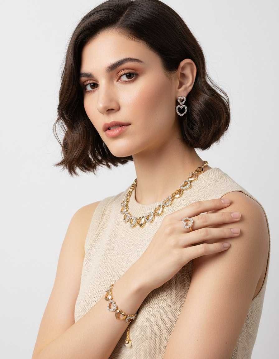 Ynf Brass KESH191 1 Womens Jewellery Wholesale AD Diamond Earring Necklaces Set Diamond Bracelets Manufacturer - Jewellery Export