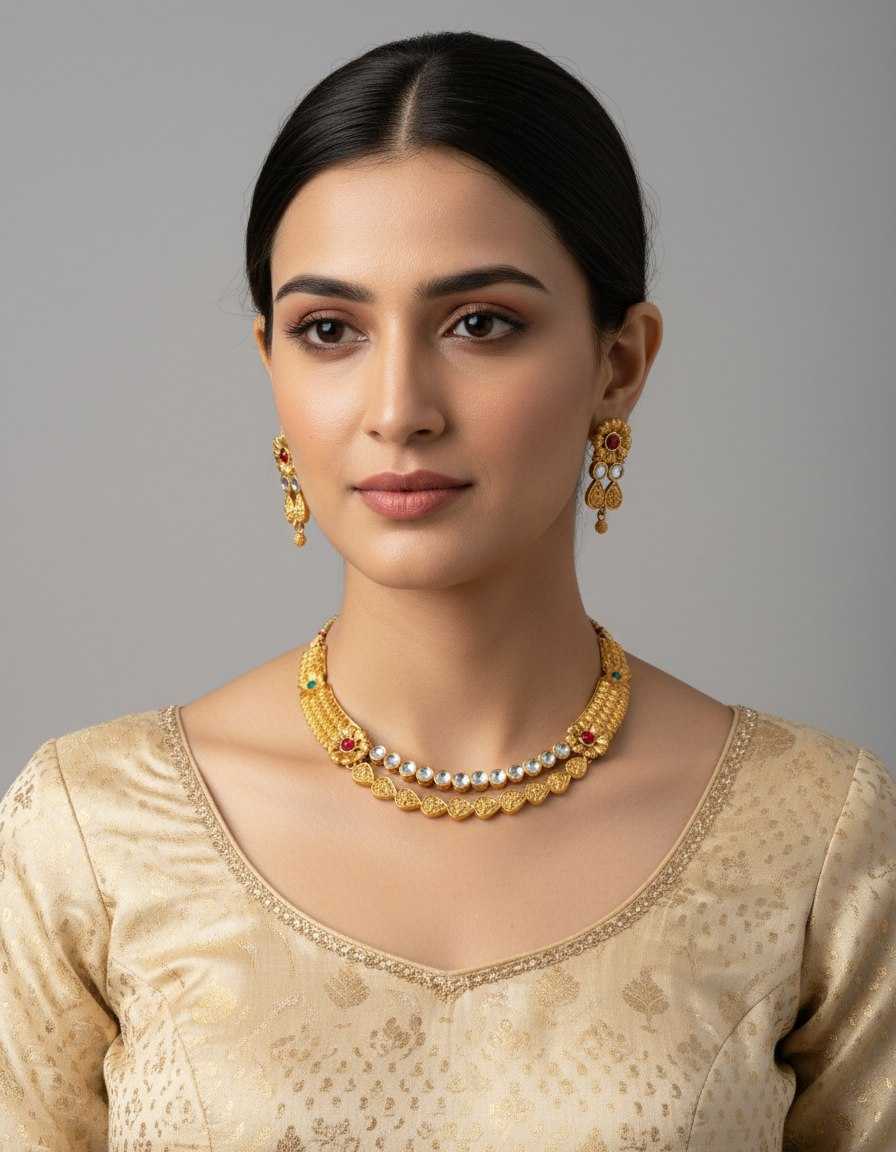 Ynf Brass Womens Jewellery Wholesale Kundan Necklace Set Golden Necklace Set Manufacturer - Jewellery Export