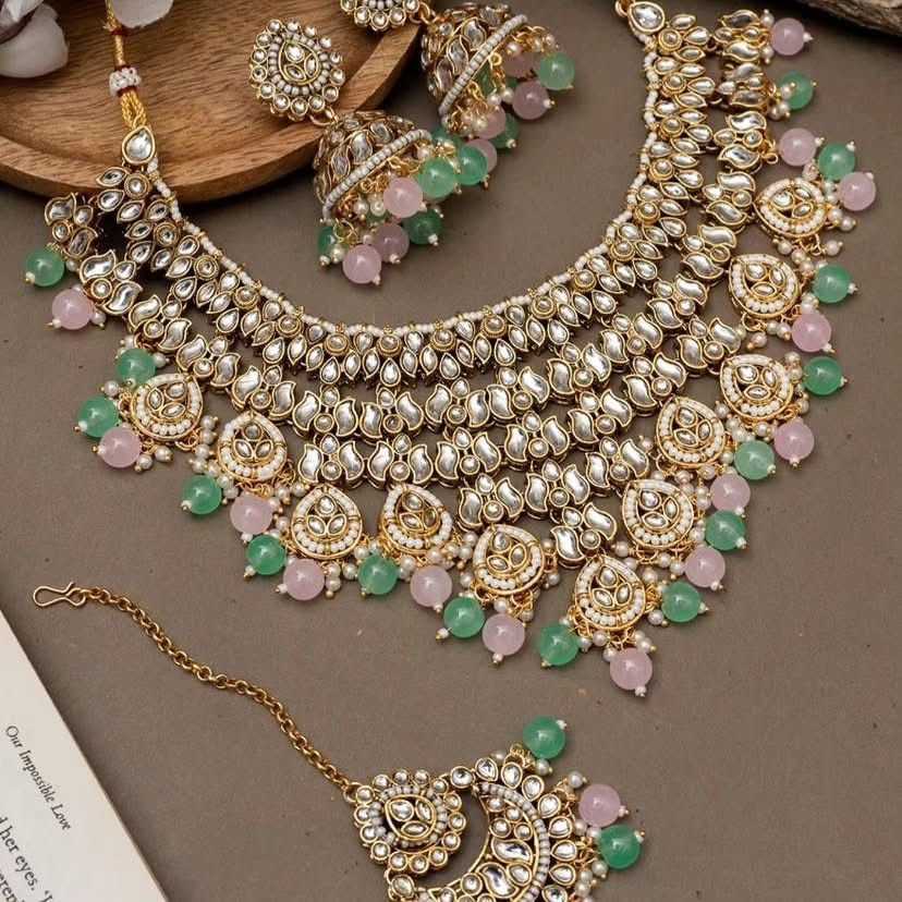 Ynf Brass KESH494 1 Womens Jewellery Wholesale Fancy Mala Necklaces Bridal Jewelry Sets Stone Studded Jewelry Manufacturer - Jewellery Export