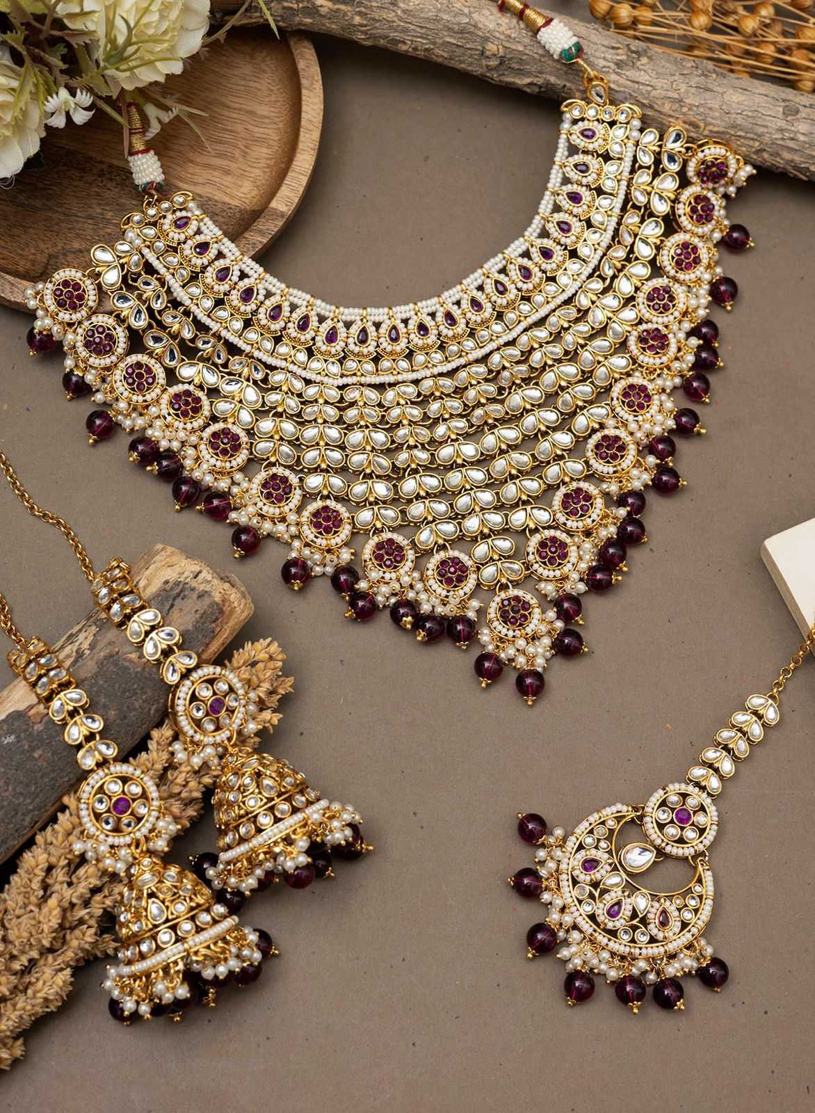 Ynf Brass KESH494 1 Womens Jewellery Wholesale Fancy Mala Necklaces Bridal Jewelry Sets Stone Studded Jewelry Manufacturer - Jewellery Export