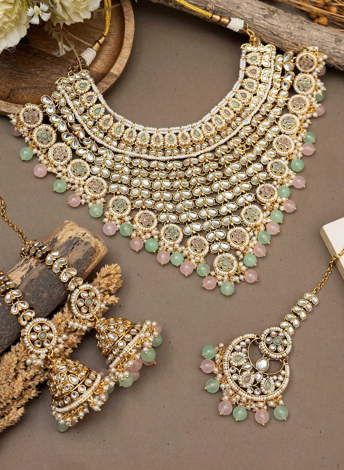 Ynf Brass KESH494 1 Womens Jewellery Wholesale Fancy Mala Necklaces Bridal Jewelry Sets Stone Studded Jewelry Manufacturer - Jewellery Export