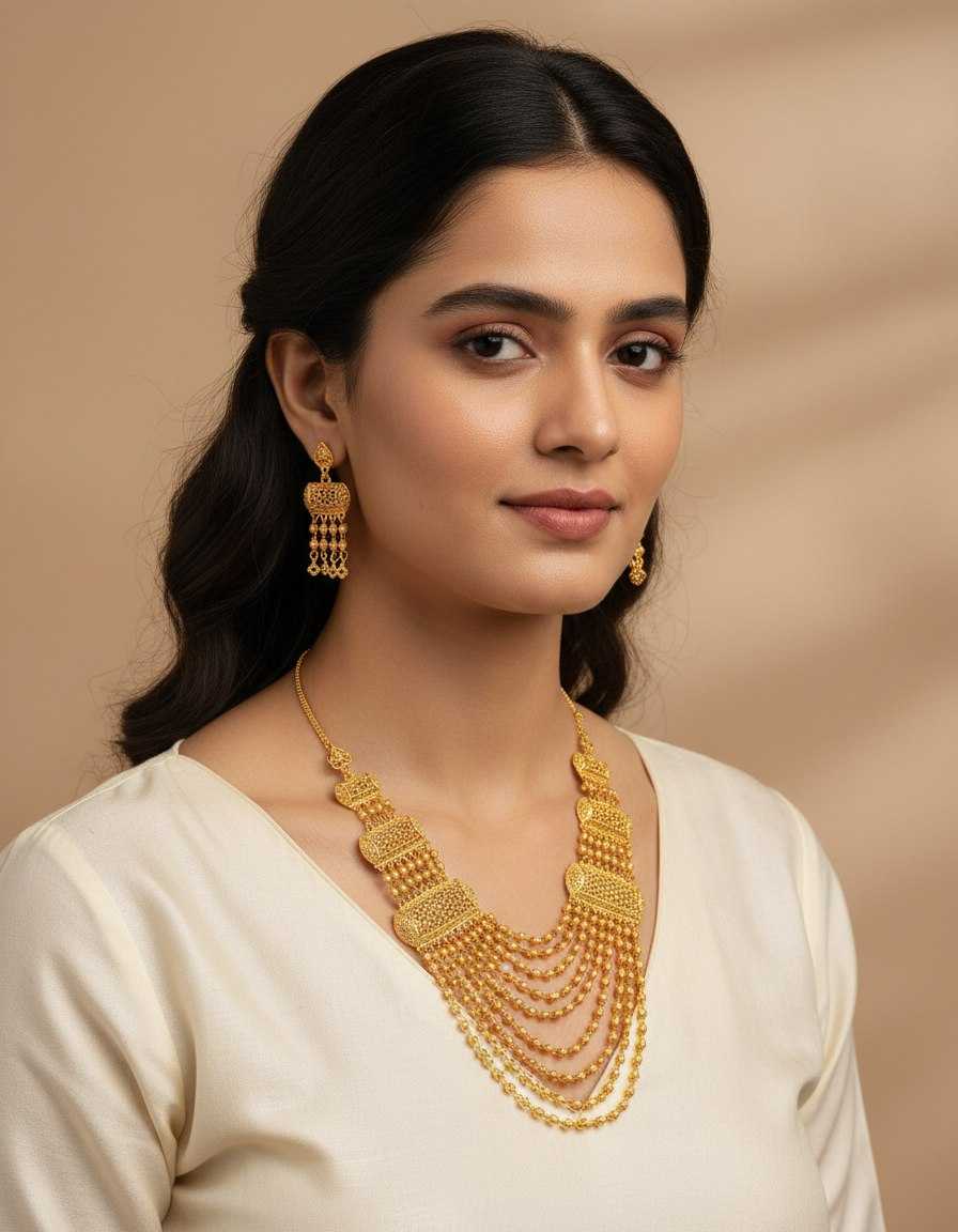 Ynf Brass KESH191 KAJU Womens Jewellery Wholesale Golden Necklace Set Bridal Jewelry Sets Party Wear Jewelry Manufacturer - Jewellery Export