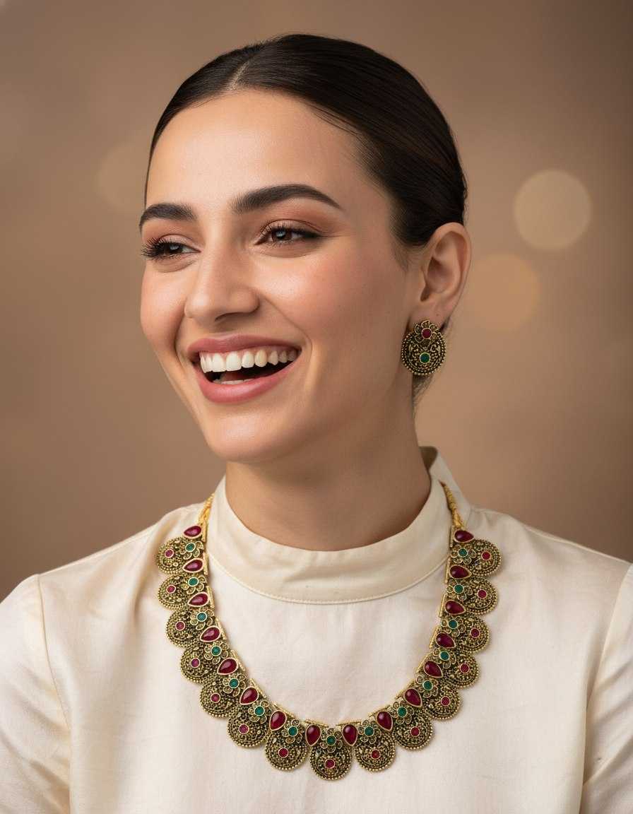 Ynf Brass KESH191 PARESH Womens Jewellery Wholesale Golden Necklace Set Artificial Jewelry Bridal Jewelry Sets Manufacturer - Jewellery Export