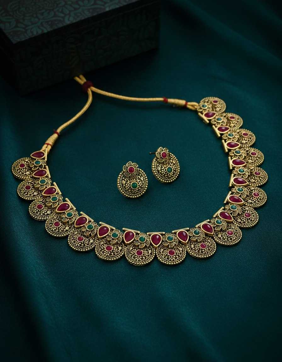 Ynf Brass KESH191 PARESH Womens Jewellery Wholesale Golden Necklace Set Artificial Jewelry Bridal Jewelry Sets Manufacturer - Jewellery Export